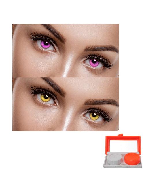 unisex 2 pair violet, hazel monthly colored 0 power contact lenses for men and women eyes with 1 lens container travel kit - 18562261 - Very Small Image - 1