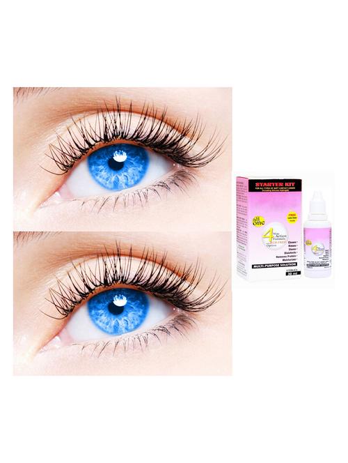 unisex 2 pair monthly colored contact lenses zero power with 30 ml solution (light blue-light blue) - 18562267 - Very Small Image - 1