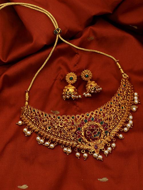 gold plated necklace earing set - 18565797 - Very Small Image - 1