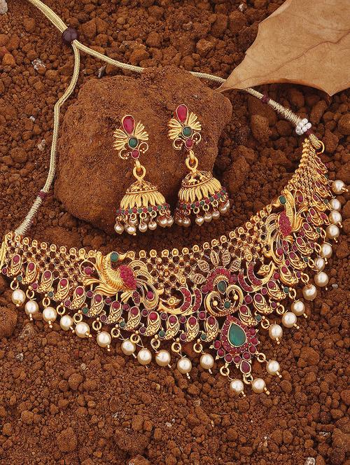 gold plated necklace earring set - 18565801 - Very Small Image - 1
