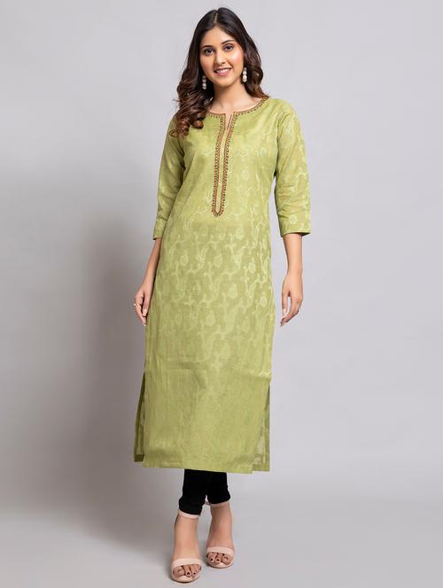 green self design straight kurta - 18566554 - Very Small Image - 1