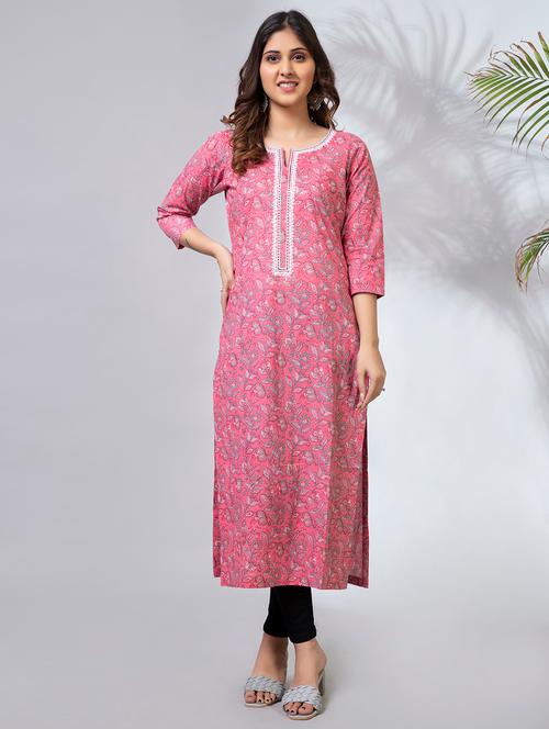 pink printed straight kurta - 18566559 - Very Small Image - 1