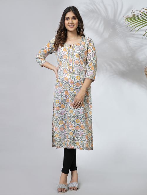 printed straight kurta - 18566569 - Very Small Image - 1