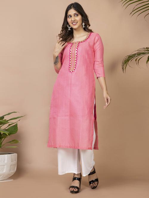 yoke embroidered straight kurta - 18566598 - Very Small Image - 1