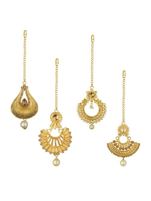 gold plated maang tikka set - 18566964 - Very Small Image - 1