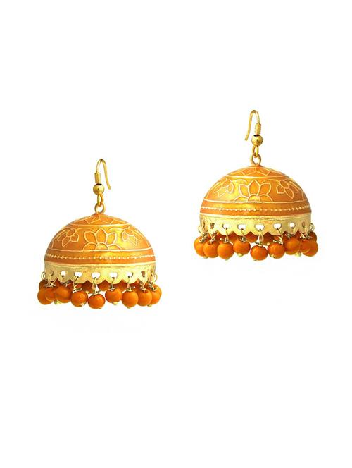 orange metal jhumka earring - 18567287 - Very Small Image - 1
