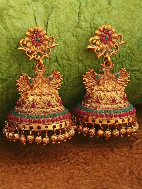 gold metal jhumka earring - 18567376 - Very Small Image - 1