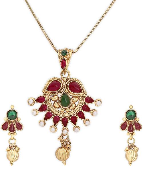 gold plated necklace earing set - 18567622 - Very Small Image - 1