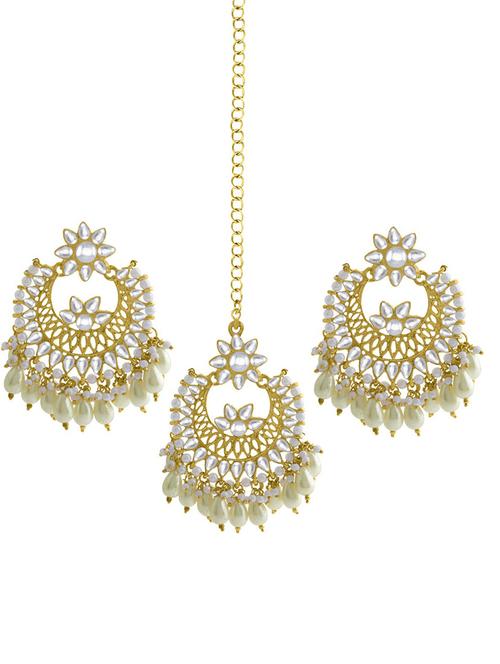 gold plated 1 maangtikka, 2 earring set - 18567639 - Very Small Image - 1