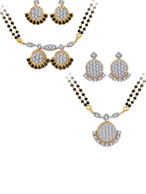gold plated 2 mangalsutra, 4 earring set - 18567650 - Very Small Image - 1