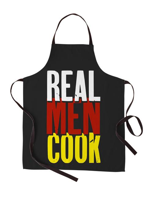 real men cook printed canvas cotton kitchen apron for women/men (55 cms x 81 cms) - 18567660 - Very Small Image - 1