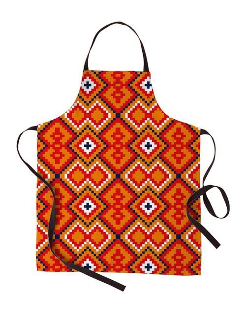 orange ikat pattern print canvas cotton kitchen apron for women/men (55 cms x 81 cms) - 18567684 - Very Small Image - 1