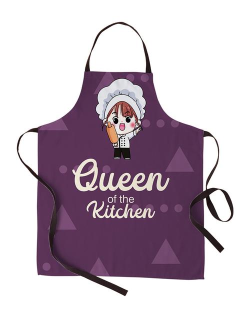 queen of the kitchen printed canvas cotton kitchen apron for women/men (55 cms x 81 cms) - 18567739 - Very Small Image - 1