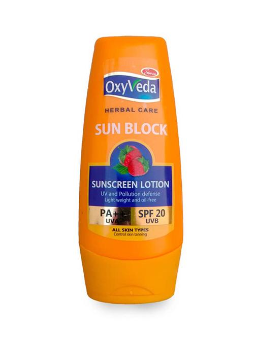oxyveda sun block sunscreen lotion, spf 20 pa++ | protection from uv rays & pollution - 18570324 - Very Small Image - 1
