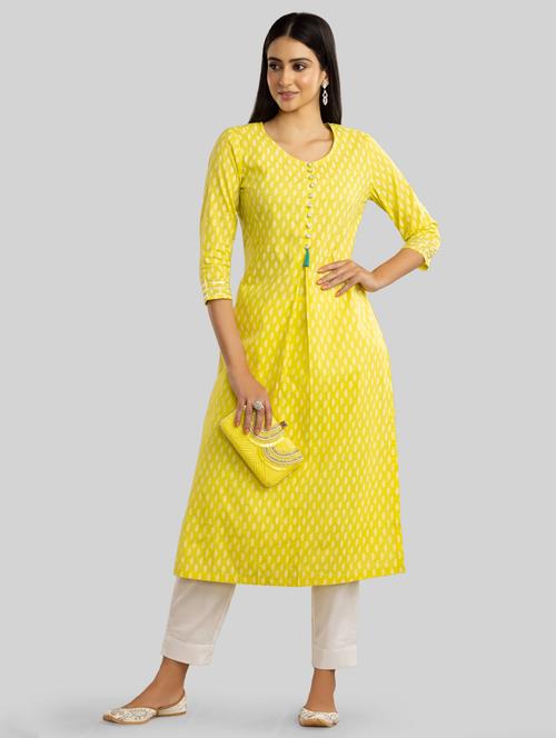 yellow printed a-line kurta - 18570797 - Very Small Image - 1
