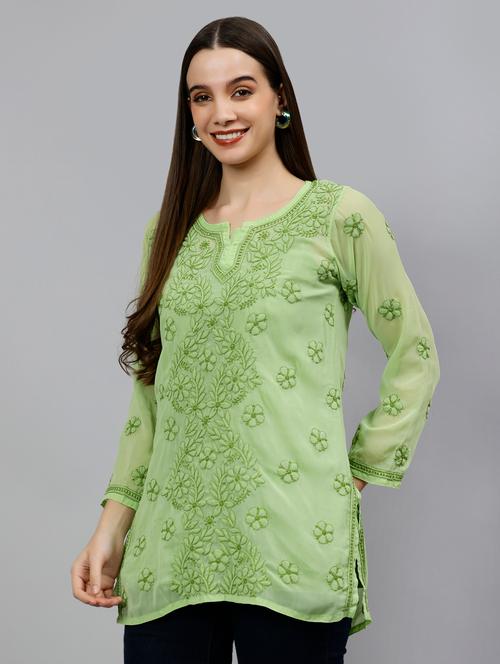chikankari embroidered short kurti - 18573344 - Very Small Image - 1