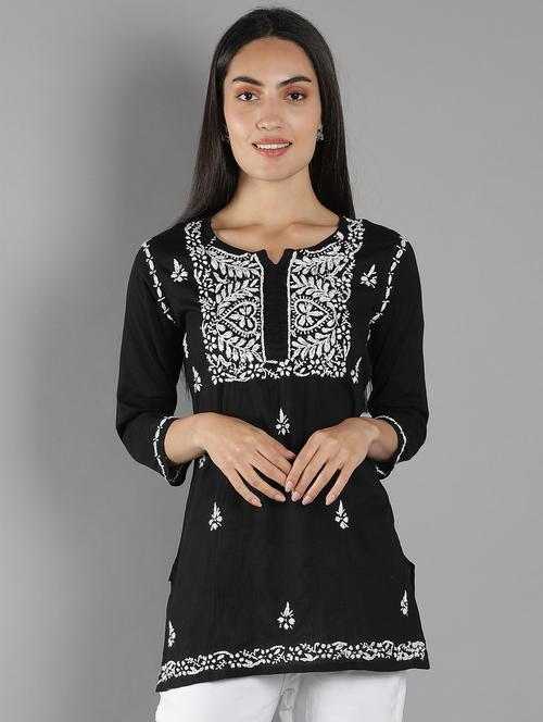 chikankari embroidered short kurti - 18573350 - Very Small Image - 1
