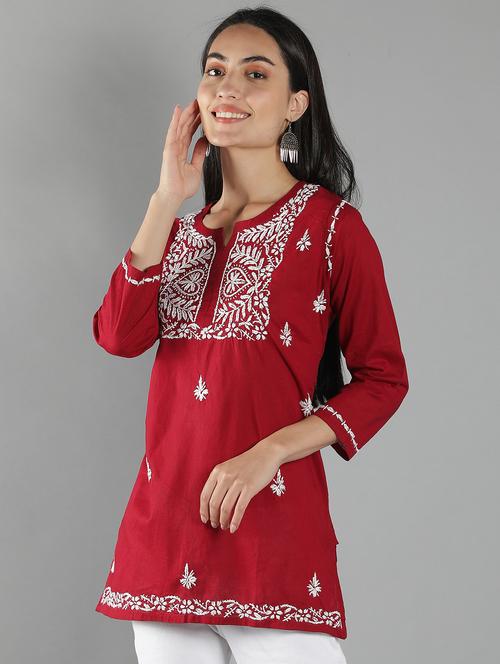 chikankari embroidered short kurti - 18573351 - Very Small Image - 1