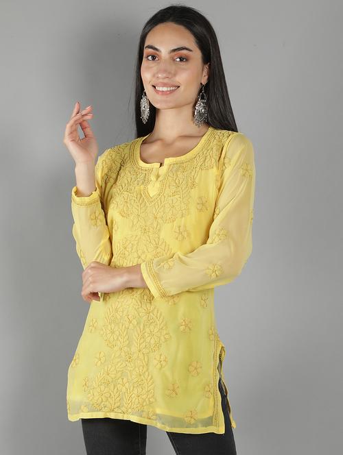 chikankari embroidered short kurti - 18573353 - Very Small Image - 1