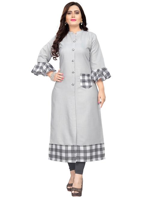 grey checkered straight kurta - 18574285 - Very Small Image - 1