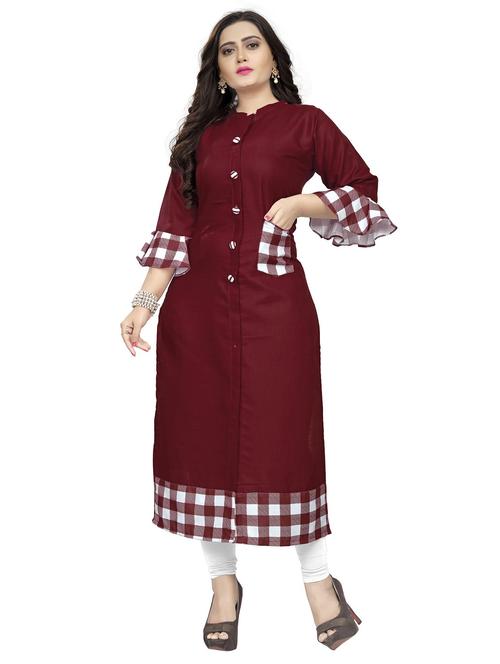 checkered front slit kurta - 18574307 - Very Small Image - 1