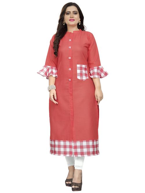 checkered front slit kurta - 18574317 - Very Small Image - 1
