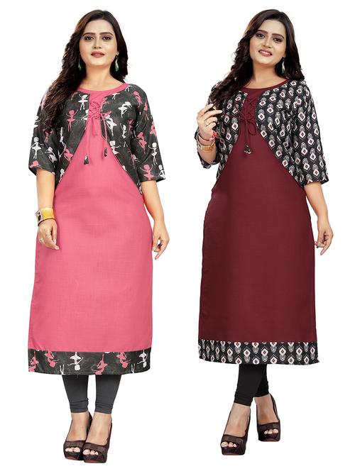 pack of 2 printed straight kurta - 18574383 - Very Small Image - 1