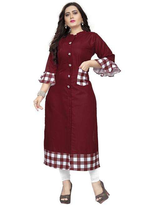 maroon checkered straight kurta - 18574485 - Very Small Image - 1