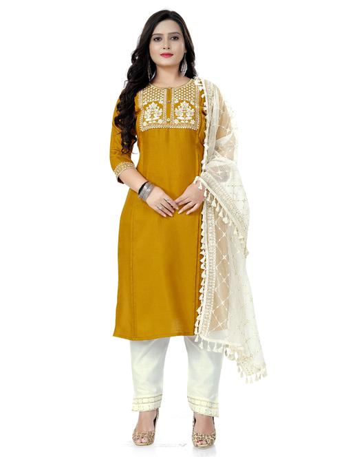 yoke embroidered straight kurta - 18574496 - Very Small Image - 1