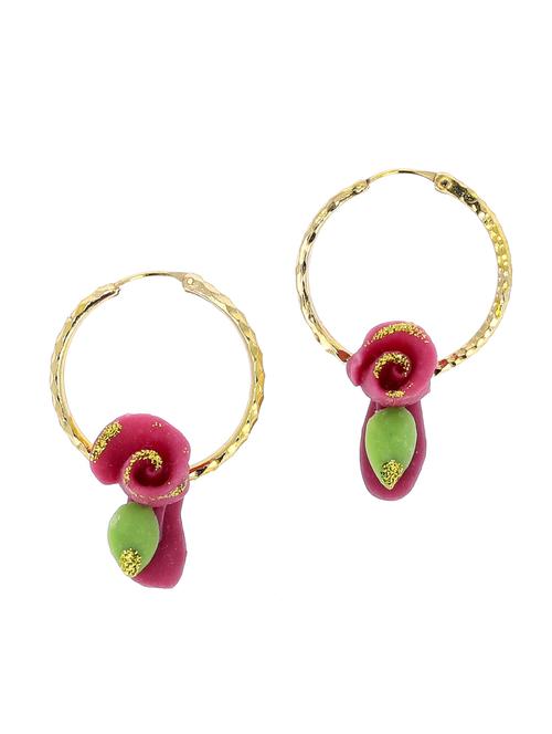 handmade artificial flowers hoop earrings - 18574675 - Very Small Image - 1