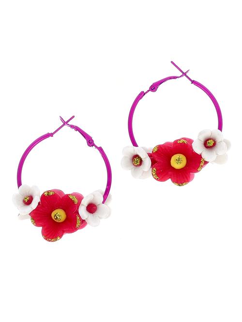 handmade artificial flowers hoop earrings - 18574678 - Very Small Image - 1