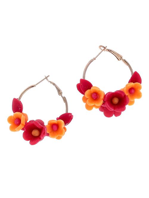 handmade artificial flowers hoop earrings - 18574680 - Very Small Image - 1