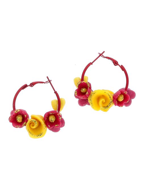 handmade artificial flowers hoop earrings - 18574686 - Very Small Image - 1