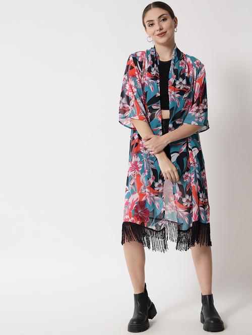 open front fringe hem shrug - 18575176 - Very Small Image - 1
