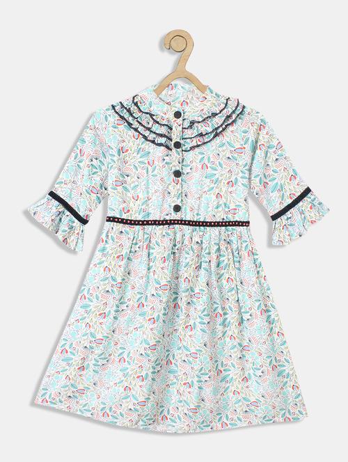 girls printed mandarin collar frock - 18575599 - Very Small Image - 1