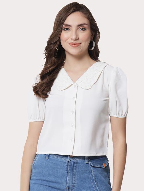 puff sleeved solid top - 18575640 - Very Small Image - 1