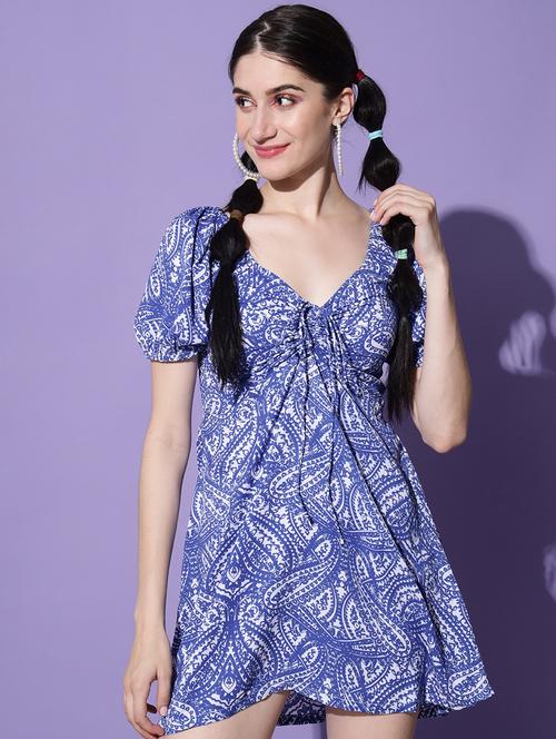puff sleeved paisley a-line dress - 18575652 - Very Small Image - 1