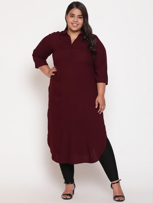 solid straight plus size kurta - 18575702 - Very Small Image - 1