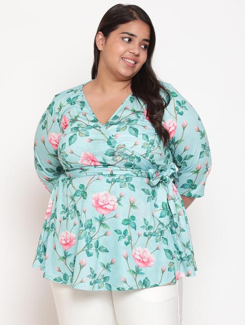 floral print plus size warp top - 18575710 - Very Small Image - 1