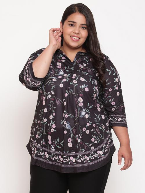 shirt collar printed plus top - 18575716 - Very Small Image - 1
