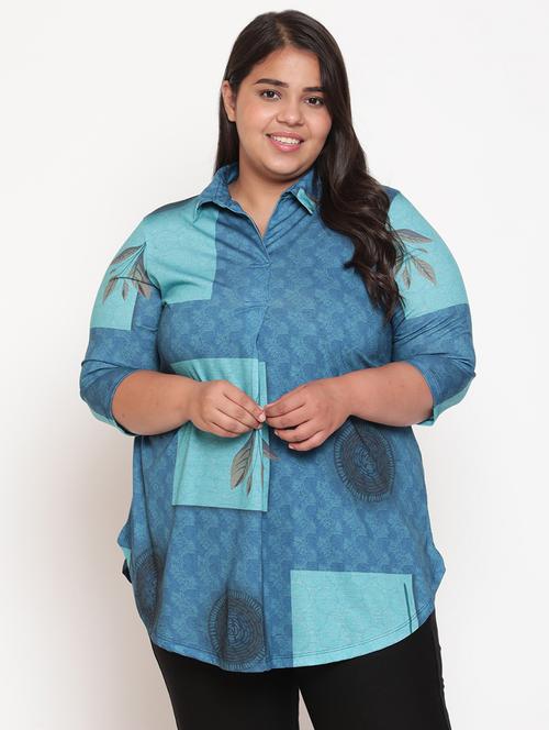 shirt collar printed plus top - 18575718 - Very Small Image - 1