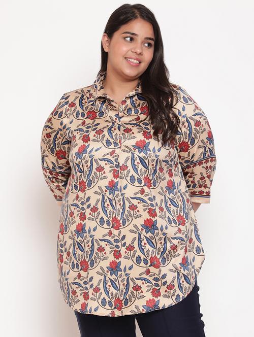 shirt collar floral plus top - 18575721 - Very Small Image - 1