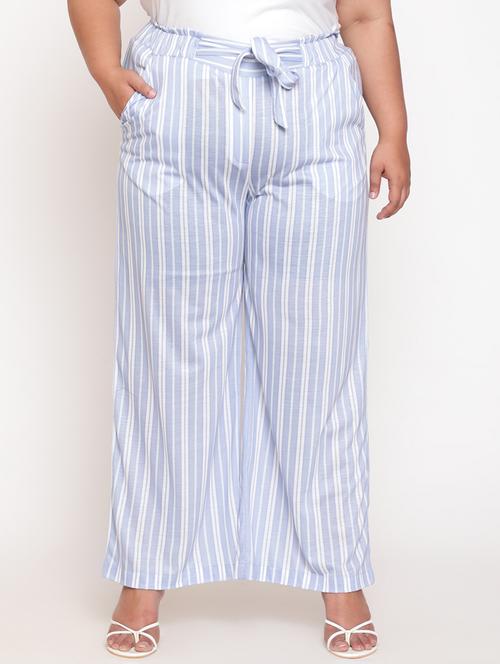 blue striped polyester plus size trouser - 18575740 - Very Small Image - 1