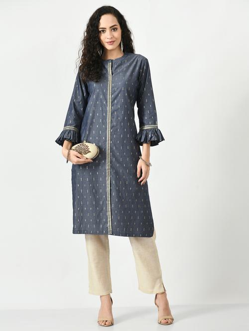blue printed straight kurta - 18575747 - Very Small Image - 1