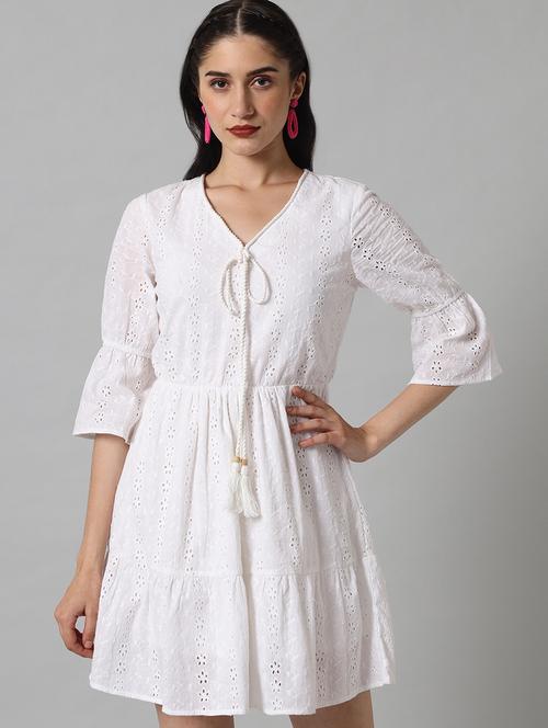 v neck tie-up fit and flare dress - 18575765 - Very Small Image - 1
