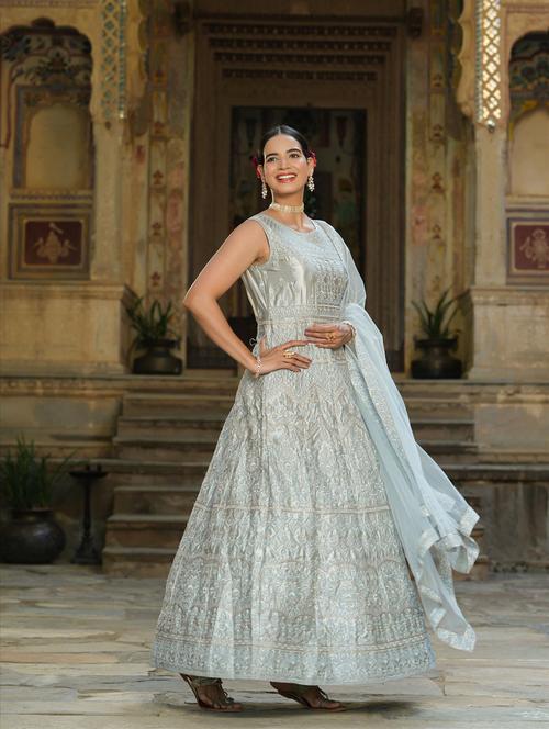 tonal embroidered anarkali gown - 18575832 - Very Small Image - 1