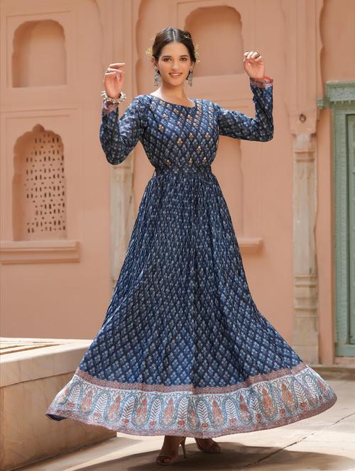 navy blue silk anarkali ethnic dress - 18575837 - Very Small Image - 1
