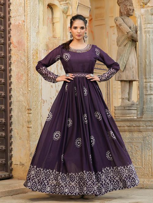 deep purple silk anarkali ethnic dress - 18575839 - Very Small Image - 1