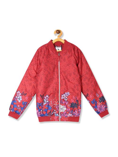 girls red floral print bomber jacket - 18575866 - Very Small Image - 1