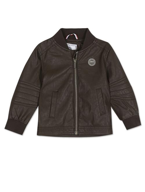 boys brown stand neck solid casual jacket - 18575900 - Very Small Image - 1